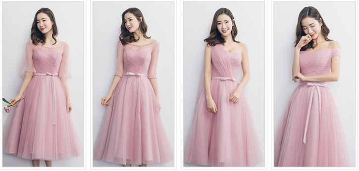 Pre-order ชุดเพื่อนเจ้าสาว สีชมพู กระโปรงตาข่าย เชือกผูกหลัง