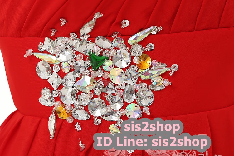 พร้อมส่ง ชุดราตรียาว ไหล่เดียว สีเขียวมิ้นท์ ผ้าชีฟอง แต่งเลื่อม+มุก ช่วงเนินอกและเอว