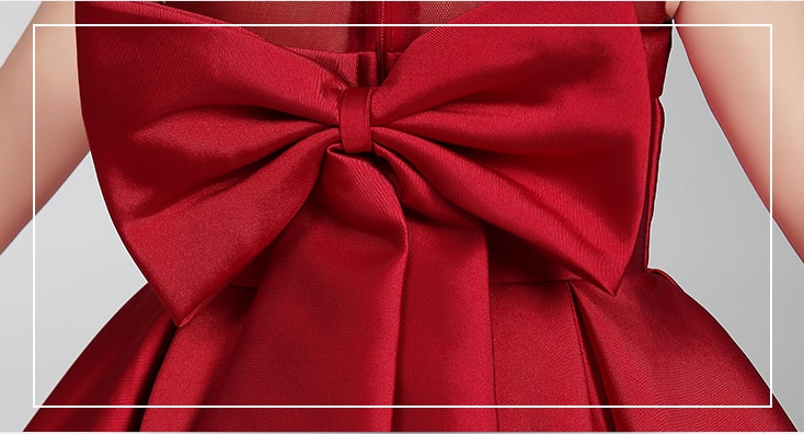 Pre-order ชุดราตรีเด็ก ชุดออกงาน ชุดกระโปรง สไตล์เจ้าหญิง แขนกุด คอกลม ผ้าไหมดัชเชด ซีทรูช่วงไหล่ กระโปรงจับจีบ แต่งโบว์ด้านหลัง มีซิป