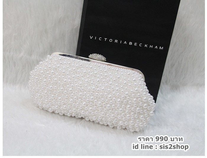 พร้อมส่ง Evening Clutch กระเป๋าออกงาน แต่งมุกทั้งใบ&จุกเปิดคริสตัล มาพร้อมสายสะพายสั้น/ยาว