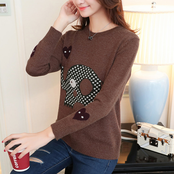 เสื้อไหมพรมวูลเนื้อนิ่ม แขนยาว ถักลายช้างน้อย (12268B)