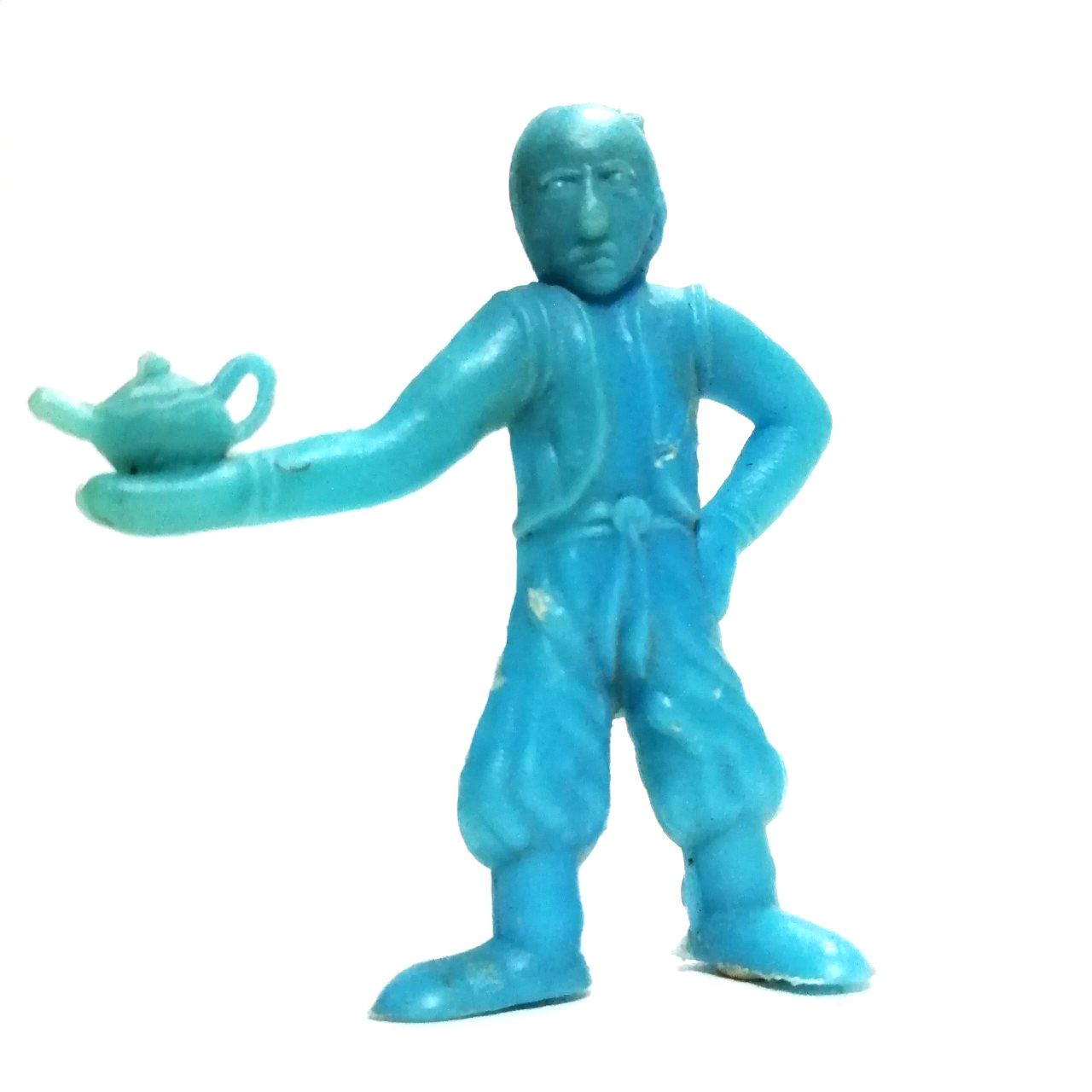 ตุ๊กตุ่น แอนท์ อาละดินกับตะเกียงวิเศษ รุ่นแถมจากถุงถั่วรุ่นเก่า ราวปี 2518 สูงราว 2 นิ้ว สภาพดี สีฟ้าขุ่น ไม่หักไม่กาว