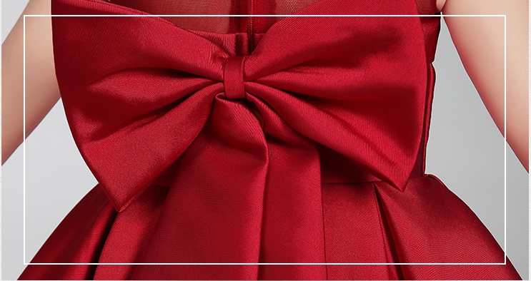 Pre-order ชุดราตรีเด็ก ชุดออกงาน ชุดกระโปรง สไตล์เจ้าหญิง แขนกุด ผ้าไหมดัชเดช คาดเอวด้วยโบว์ กระโปรงจับจีบ แต่งโบว์ด้านหลัง มีซิป