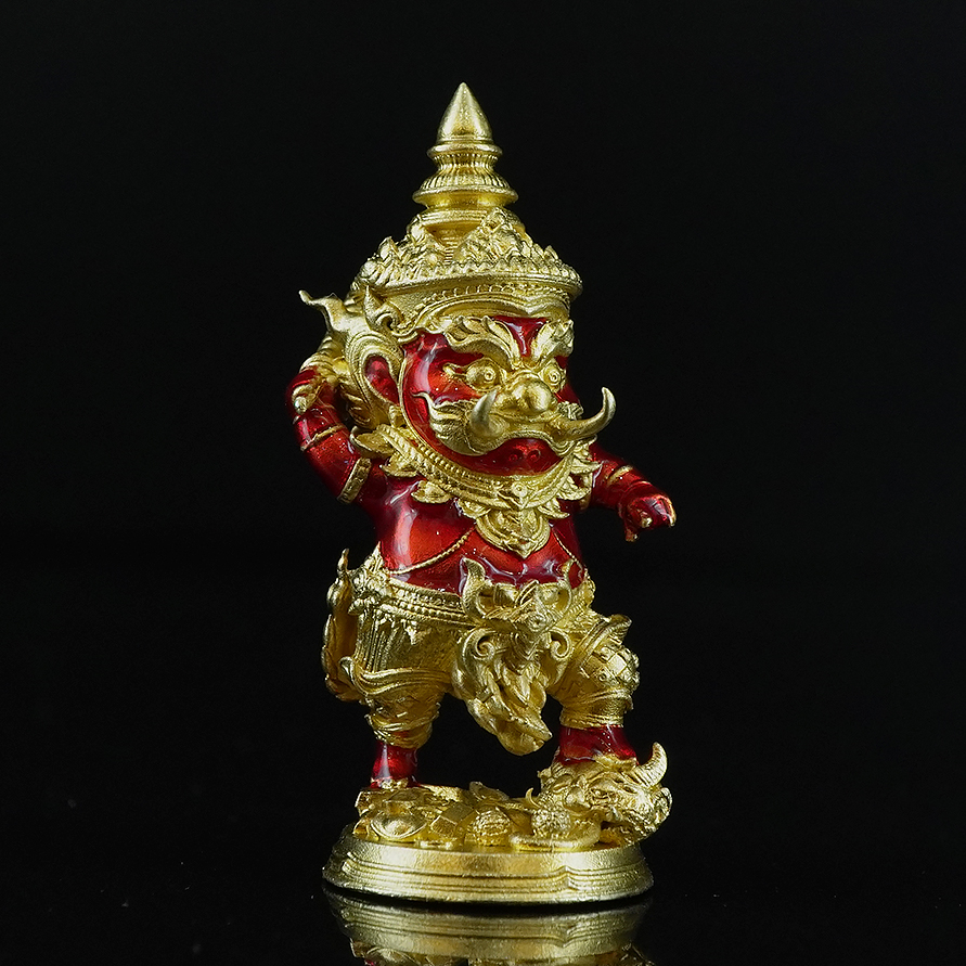 กุเวรน้อย รุ่นชนะมารบันดาลทรัพย์ เนื้อบรอนซ์ชุบทองลงยาแดง