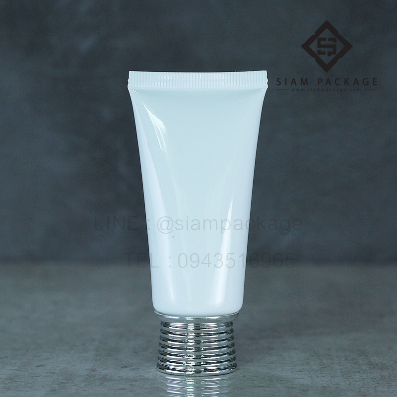 หลอดโฟม 30g. หลอดขาวฝาเกลียวเงินเกลียว