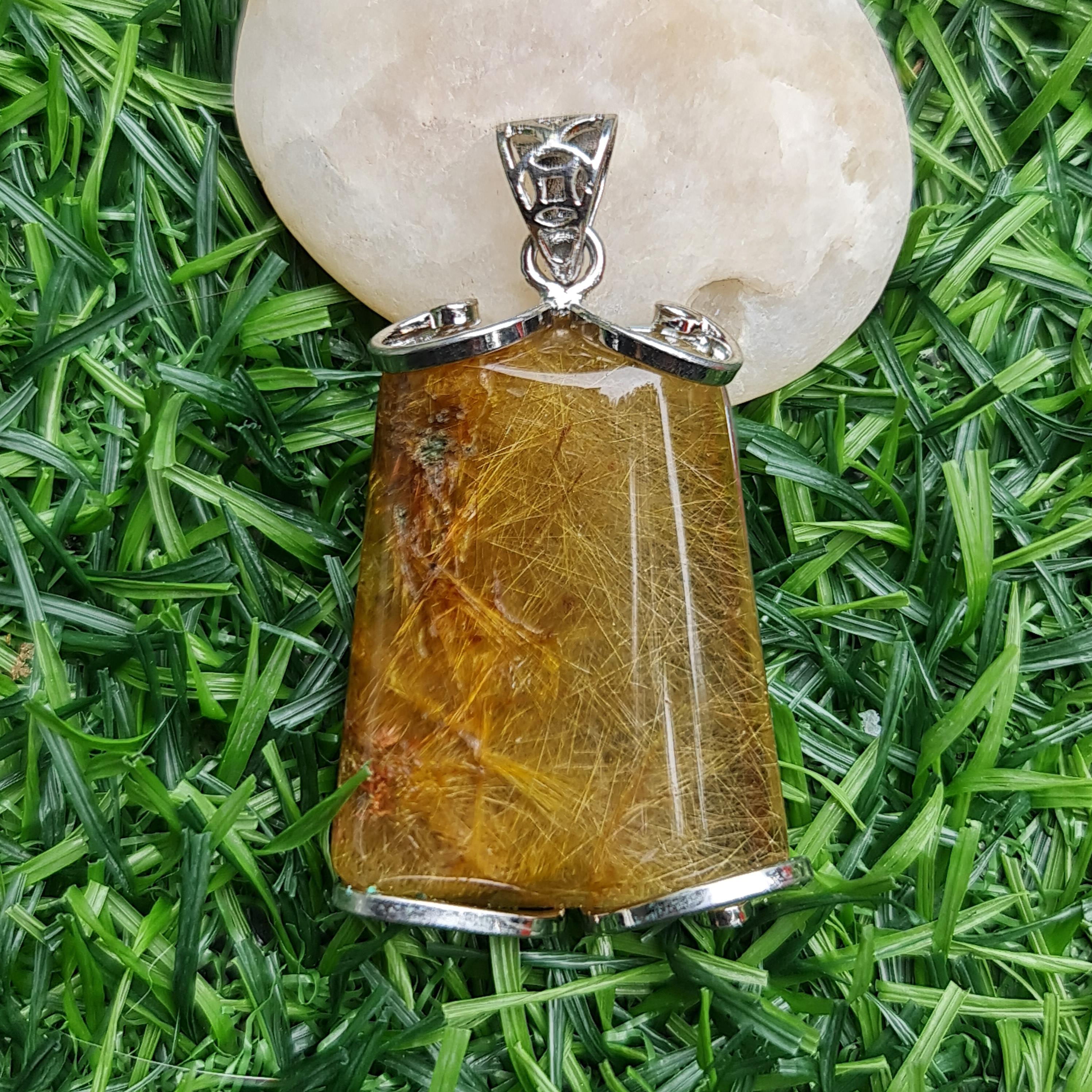 จี้ไหมทอง (Golden Rutilated Quartz) 78.42 กรัม g.พลอยแท้ อัญมณีมงคลประจําวันเกิด เครื่องประดับพลอย