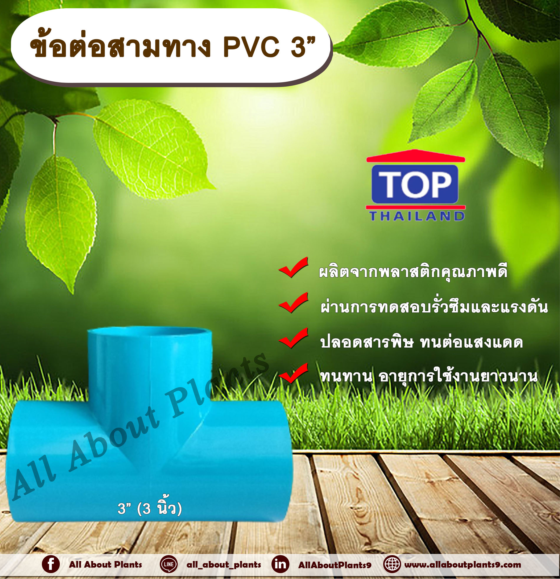 ข้อต่อสามทาง PVC ตรา TOP 3”(3นิ้ว) ข้อต่อสามทางท่อPVC ขนาด 3นิ้ว allaboutplants ชิ้น