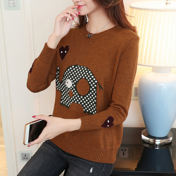 เสื้อไหมพรมวูลเนื้อนิ่ม แขนยาว ถักลายช้างน้อย (12268B)