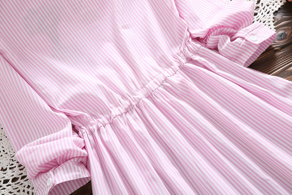 เดรสเชิ้ตแขนยาว เอวผูกจั๊ม แต่งปักลายวินเทจ (12290LM)