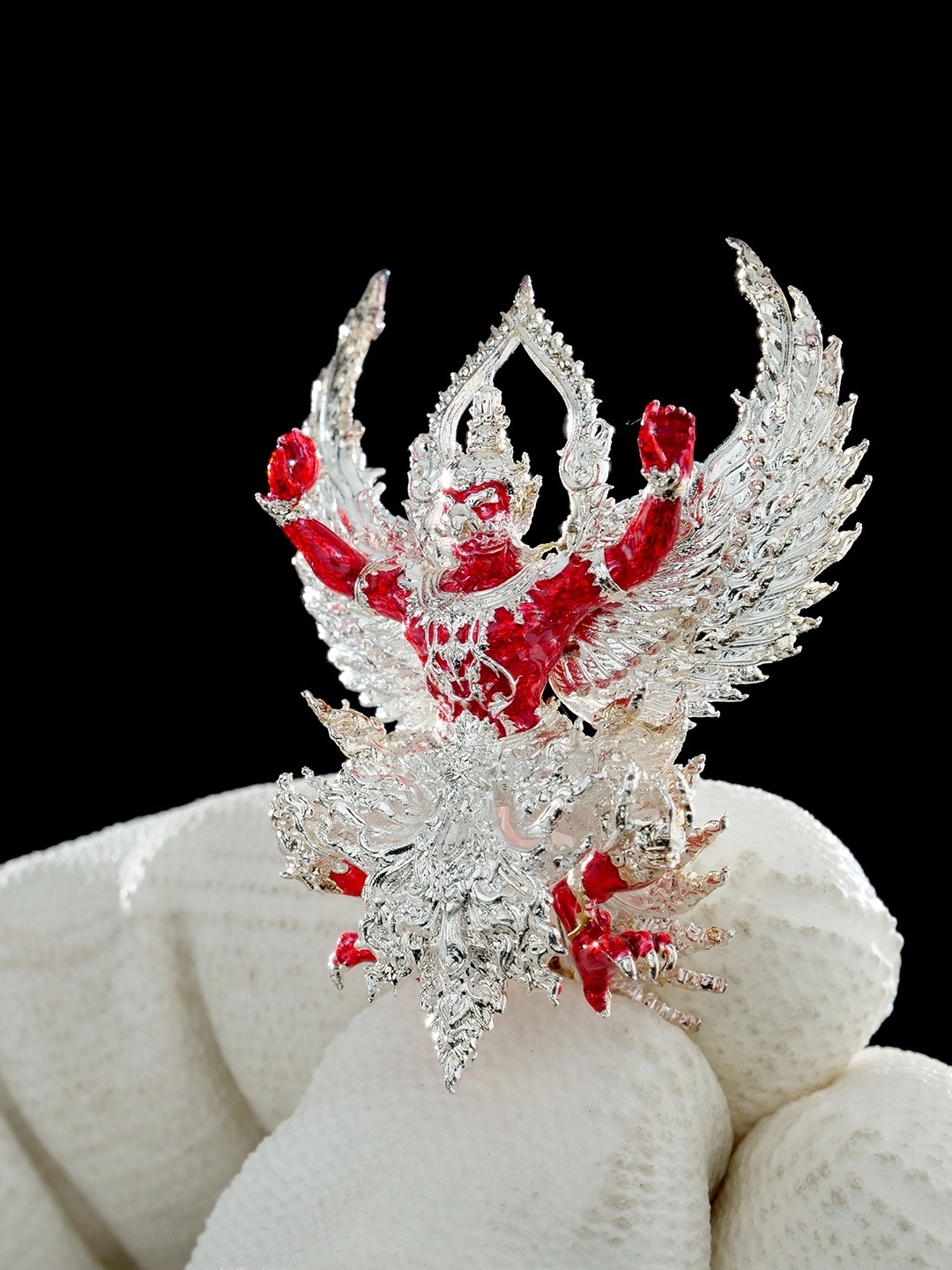 พญาครุฑสุบรรณราชา รายการพิเศษศูนย์จอง เนื้อบรอนซ์ชุบเงิน ลงยาแดง