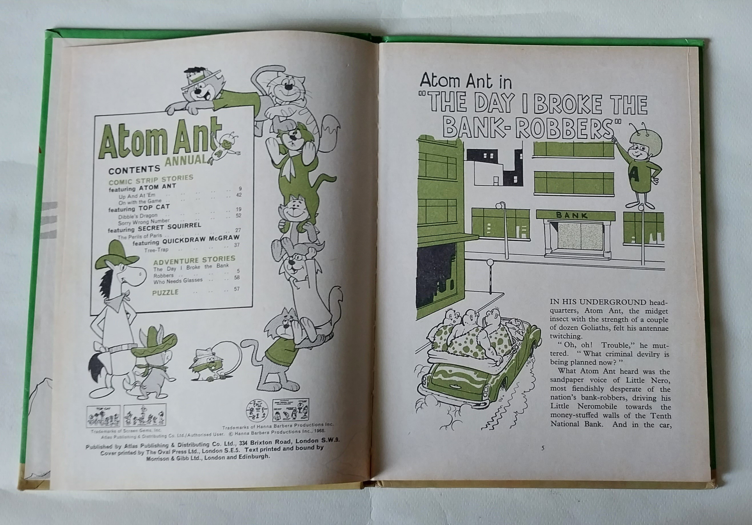 หนังสือภาพการ์ตูนฉบับภาษาอังกฤษจาก Hanna-Babara, Atom Ant annual , Quick Draw McGraw,Top Cat Secret Squirrel ปกแข็ง ภาพสีทั้งเล่ม