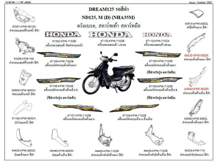 ชุดพลาสติกและเฟรมสี ดรีม125ปี2002-2006 ทุกสี