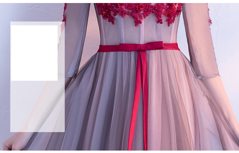 ชุดแฟนซีชุดราตรียาวแบบไหล่ปาดแขนยาวผ้าตาข่ายเชือกผูกหลัง