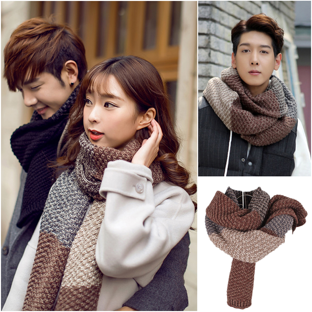 ผ้าพันคอไหมพรมถักลายตัดสี ผืนยาว ใช้ได้ทั้งหญิงและชาย (11307L)