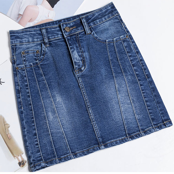 กระโปรงยีนส์แฟชั่น ทรงเอ แต่งกระเป๋าคู่ (11802X)