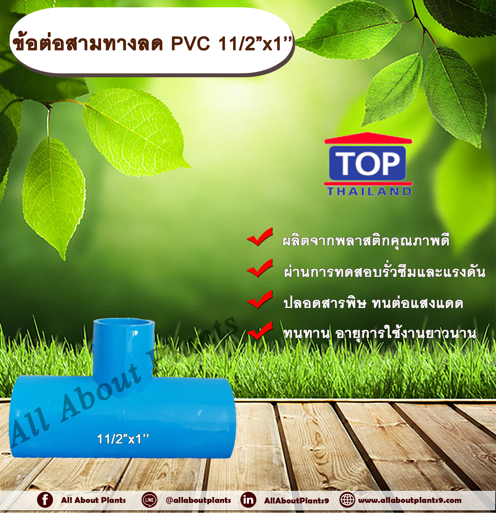 ข้อต่อสามทางลด PVC 11/2”x1” ข้อต่อ PVC ข้อต่อพีวีซี ข้อต่อสามทางลด 1 นิ้วครึ่ง ออก 1 นิ้วallaboutplnats ชิ้น