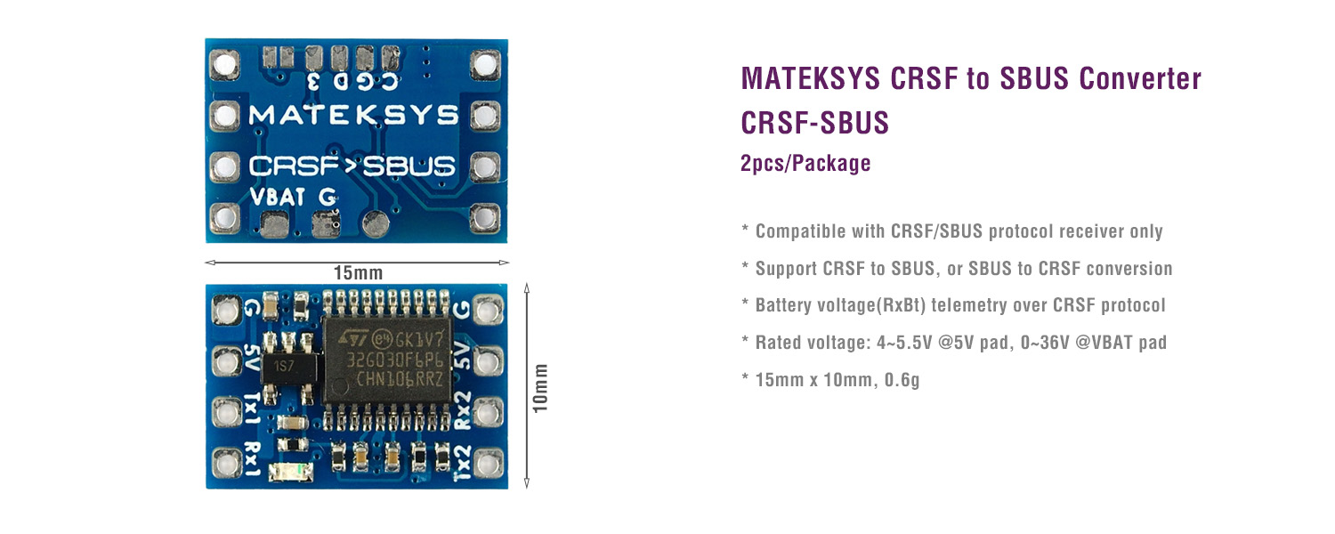 MATEK ELRS CRSF TO SBUS CONVERTER บอร์ดแปลงสัญญาณ SBUSเป็นCrossfire และCrossfireเป็นSBUS