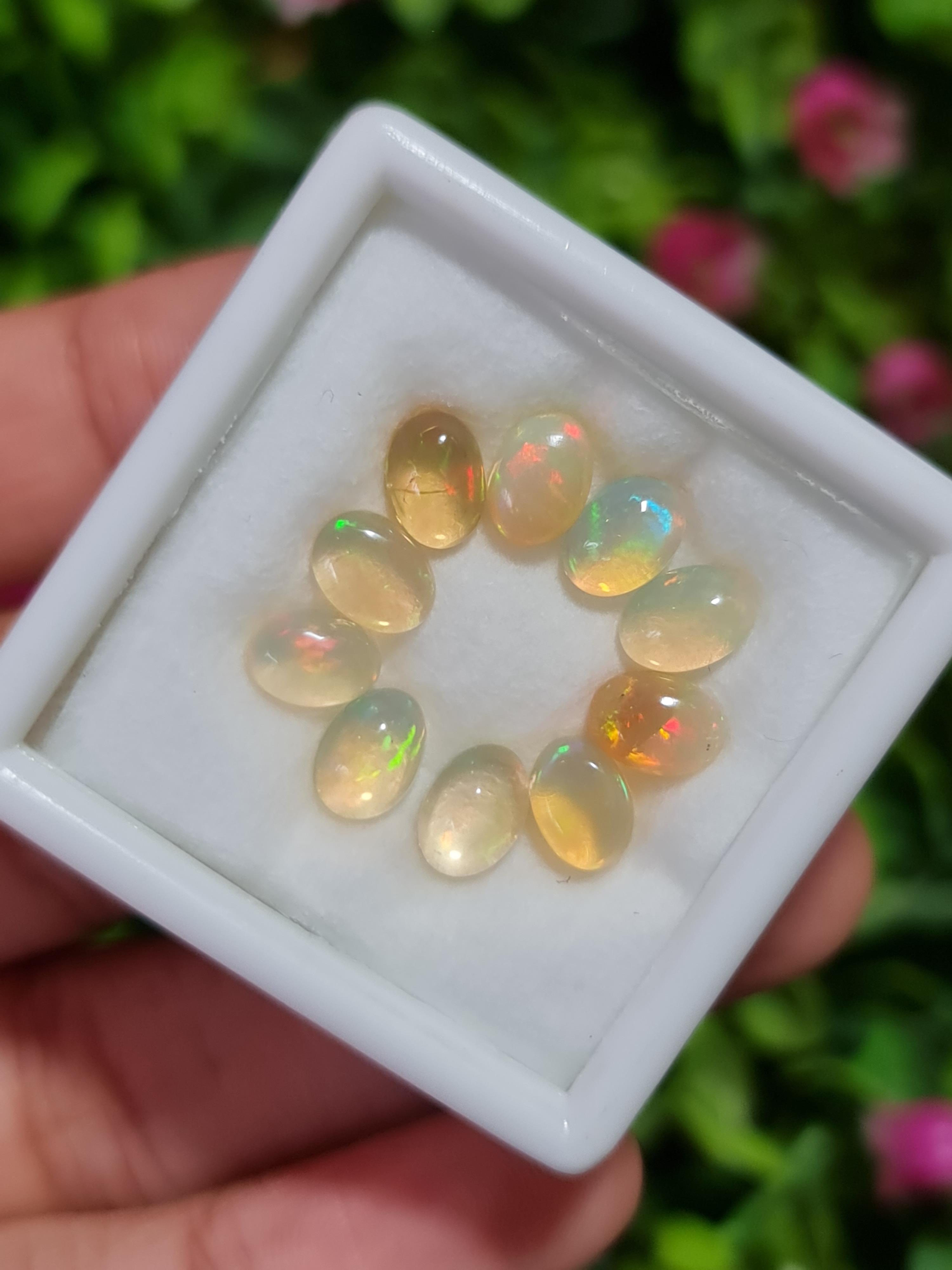 พลอย โอปอล Opal 6.18 กะรัต (Cts.) 10 เม็ด (Pcs.) พลอยแท้ อัญมณีมงคลประจําวันเกิด เครื่องประดับพลอย