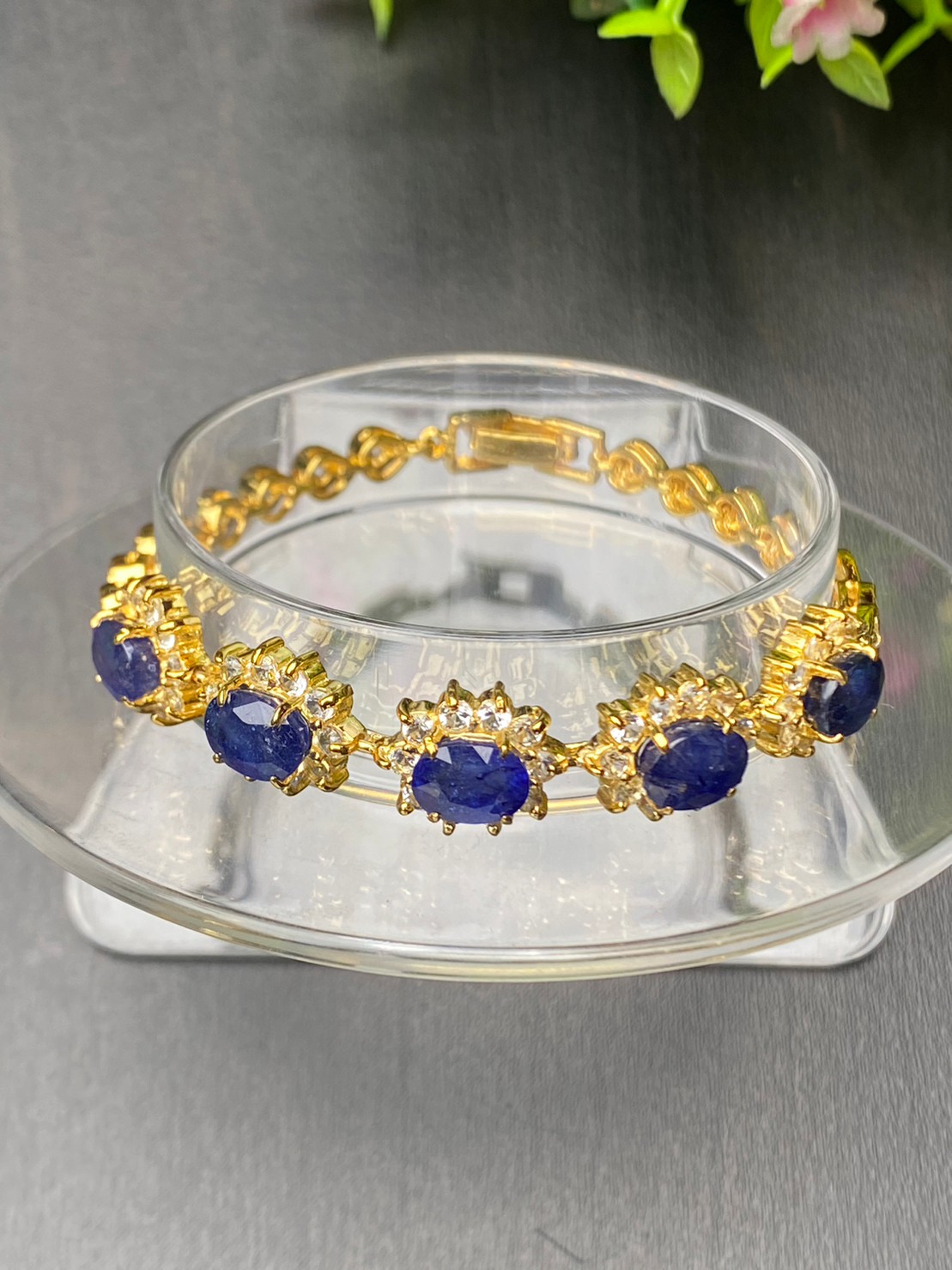 สร้อยข้อมือ พลอยแท้ ไพลิน Blue Sapphire Bracelet 14 กะรัต 5 เม็ด พลอยแท้ อัญมณีมงคลประจําวันเกิด เครื่องประดับพลอย