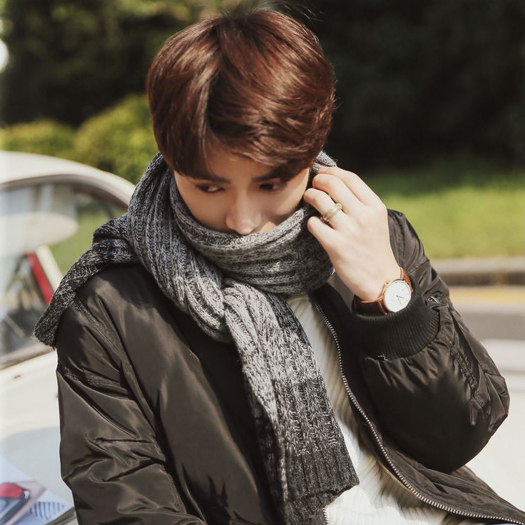 ผ้าพันคอไหมพรมถักลายตัดสี ผืนยาว ใช้ได้ทั้งชายและหญิง (10262MM)