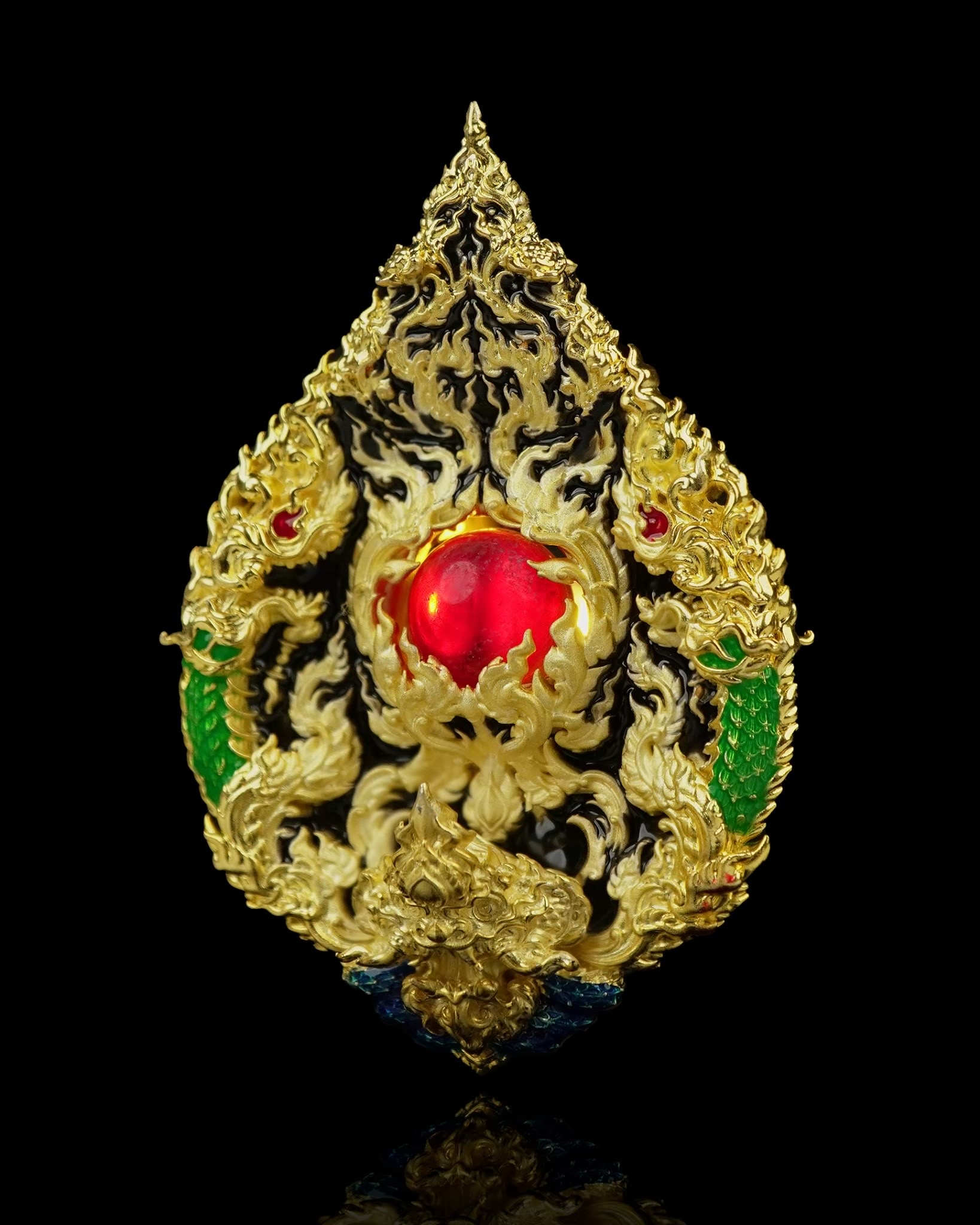 เหรียญมณีนาคราชแก้วบุญฤทธิ์ รหัส7 เนื้อบรอนซ์ชุบทอง ลงยาดำเขียว