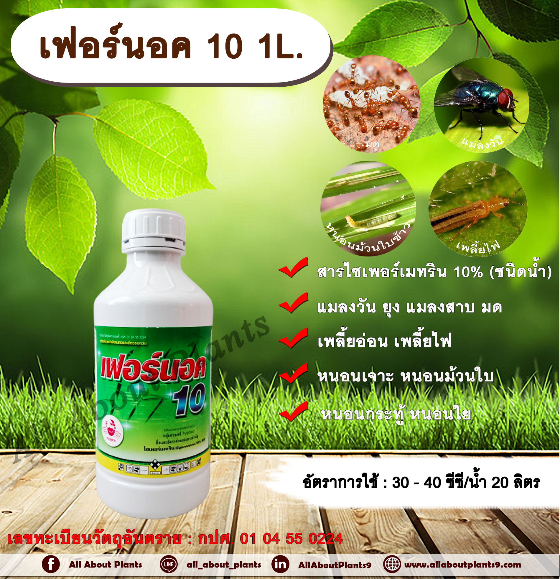 เฟอร์นอค 1L. ไซเพอร์เมทริน สารกำจัดแมลง กำจัดหนอน เพลี้ย มด แมลง พ่นยุง แมลงสาบ ฉีดเล้าไก่ คอกวัว คอกม้า โรงเรือน allaboutplants ชิ้น