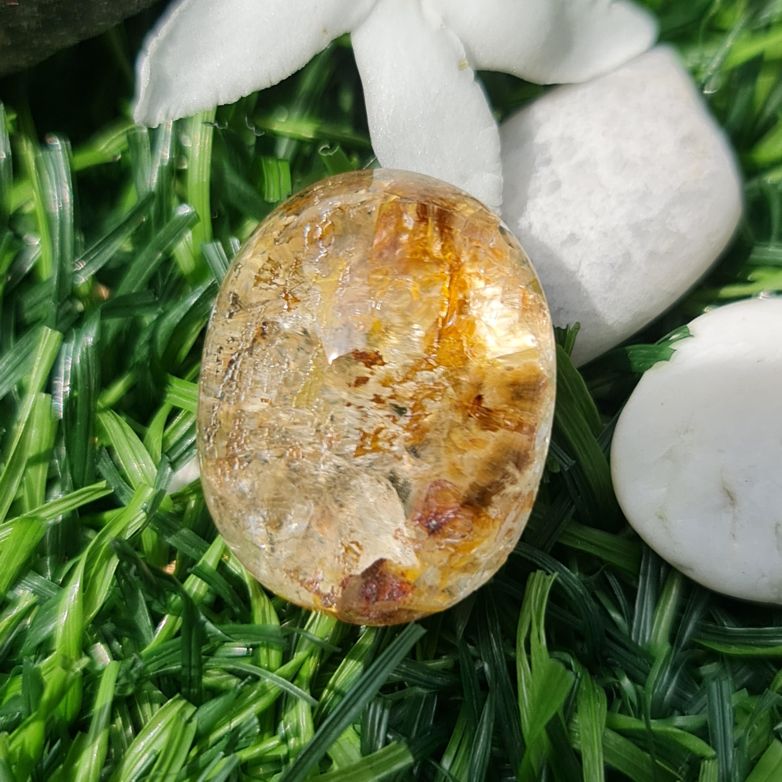 โป่งข่าม ควอตซ์ Rutilated Quartz 30.26 กะรัต Cts. พลอยแท้ อัญมณีมงคลประจําวันเกิด เครื่องประดับพลอย