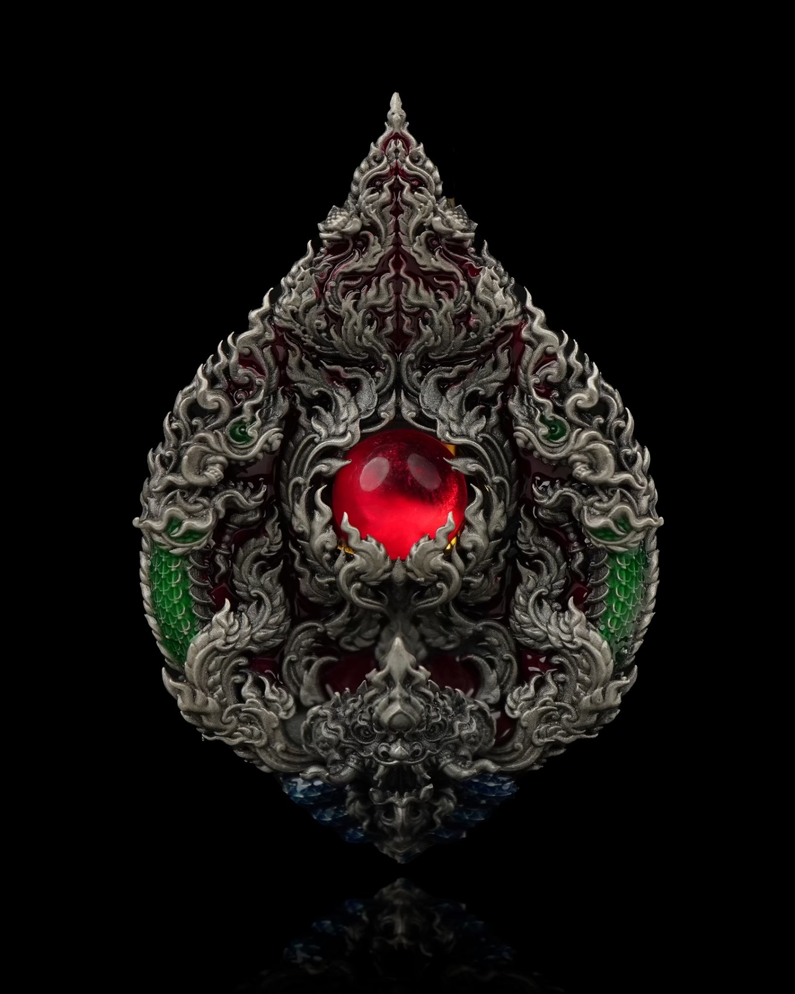 เหรียญมณีนาคราชแก้วบุญฤทธิ์ รหัส1 เนื้อเงินแท้รมซาติน ลงยาแดงเขียว