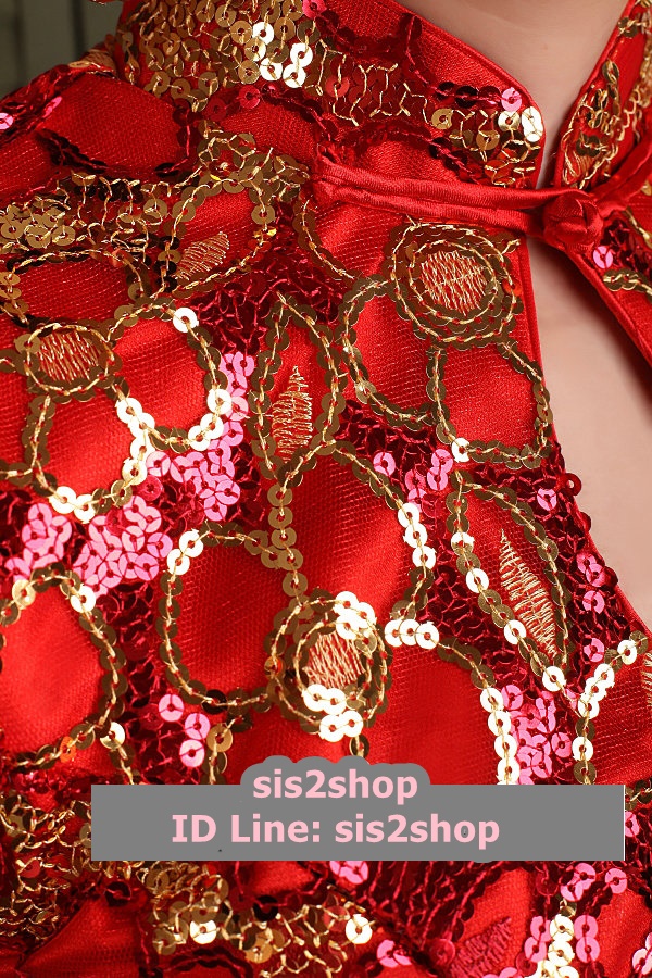 พร้อมเช่า ชุดแฟนซี ชุดราตรีสั้น ชุดกี่เพ้า คอจีน สีแดง กระโปรงจับจีบสวย