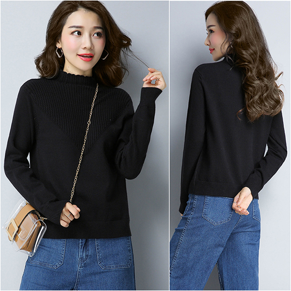 เสื้อคอเต่า แขนยาว ไหมพรมนิ่มถักลาย (12083B)