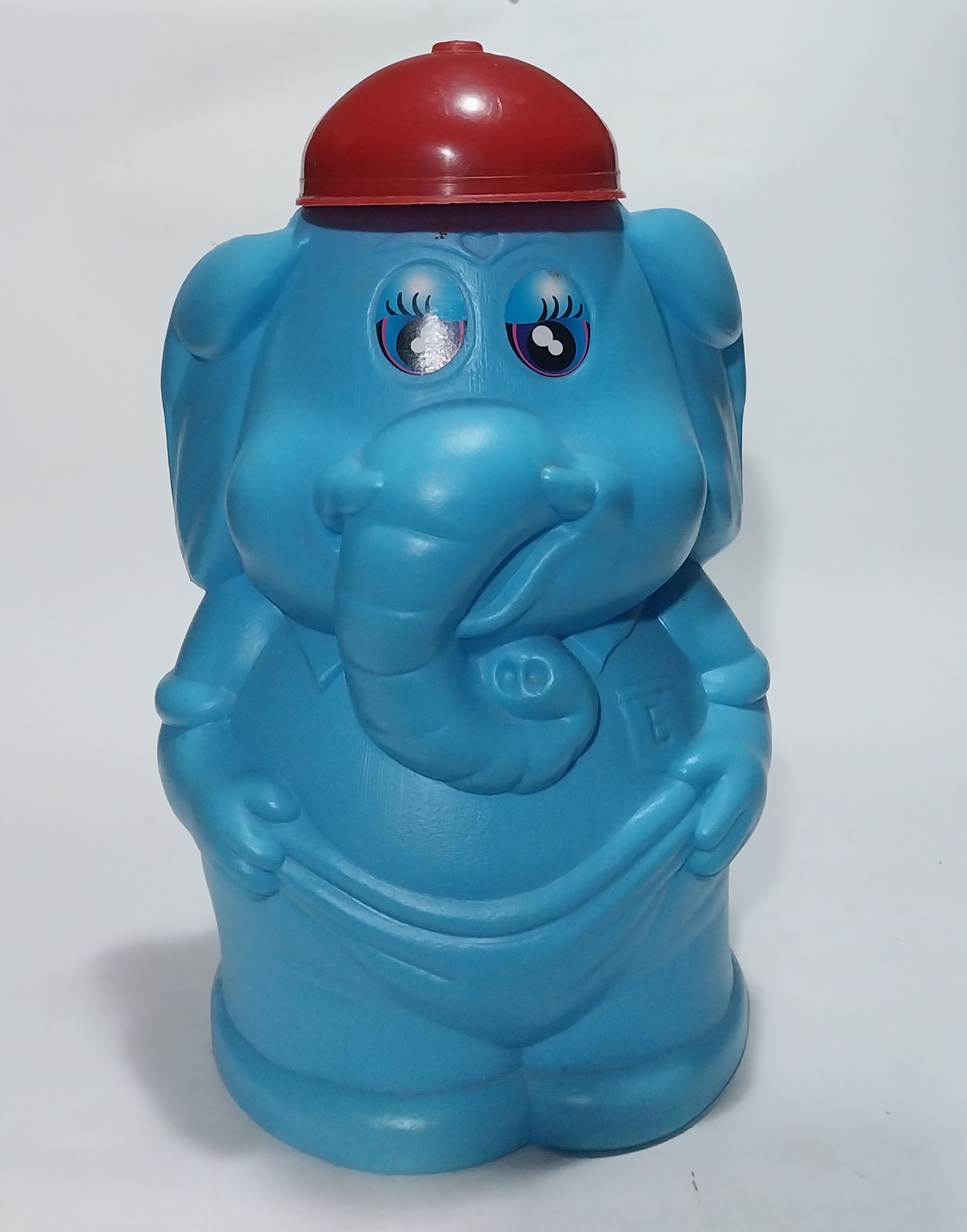 มีหลายภาพ,กระปุกออมสิน ช้างน้อยตัวใหญ่ ประมาณ 10 นิ้ว ตามภาพ งานพลาสติก โปร่ง มีหมวกเป็นฝา