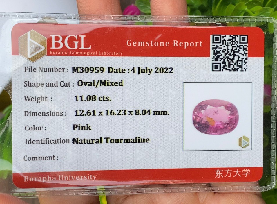 พลอย ทัวร์มาลีน Tourmaline 11.08 กะรัต (Cts.) พร้อมใบเซอร์ พลอยแท้อัญมณีมงคล ประจําวันเกิด เครื่องประดับพลอย