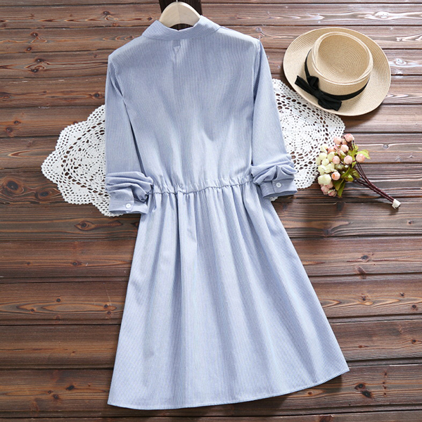 เดรสเชิ้ตแขนยาว เอวผูกจั๊ม แต่งปักลายกระรอก (12295LM)