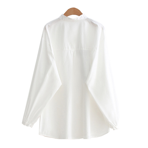 เสื้อเชิ้ตคอจีน แขนยาว แต่งปักลายแมว (12186LM)