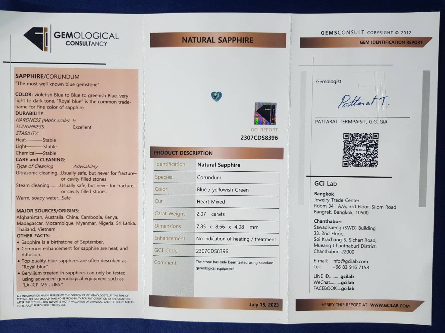 พลอย แซฟไฟร์ 3 สี Tricolor Sapphire 2.07 กะรัต (Cts.) ดิบ Unheated พร้อมใบเซอร์ พลอยแท้ อัญมณีมงคลประจําวันเกิด เครื่องประดับพลอย