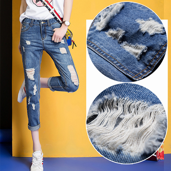 กางเกงยีนส์ขายาวแปดส่วน แต่งขาแนวเซอร์ (11790X)