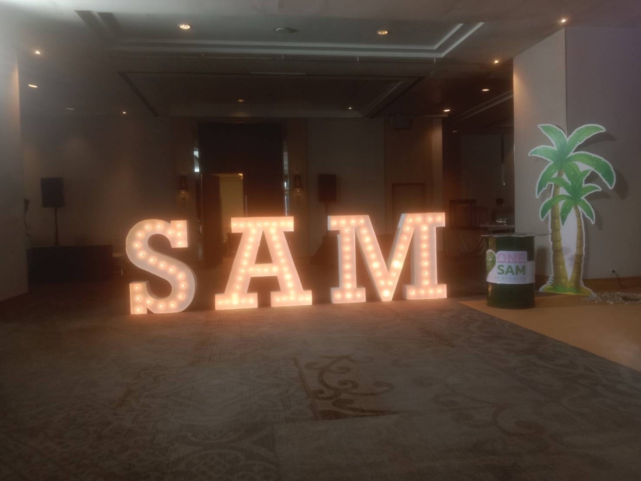 งานผลิตติดตั้ง ป้ายอักษรเช่าไฟปิงปอง SAM อักษรสูง 120 cm