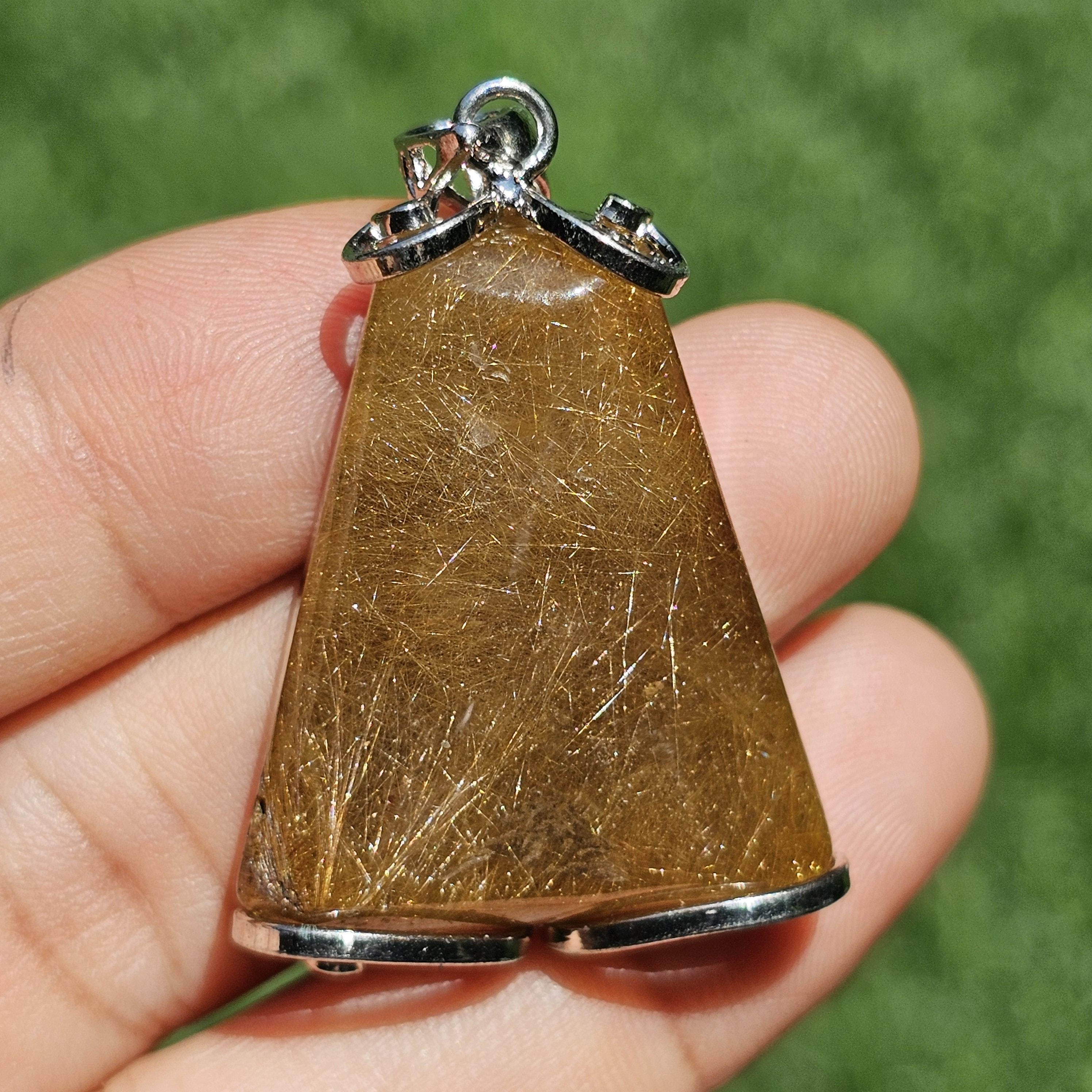 จี้ไหมทอง (Golden Rutilated Quartz) 74.25 กะรัต Cts. พลอยแท้ อัญมณีมงคลประจําวันเกิด เครื่องประดับพลอย