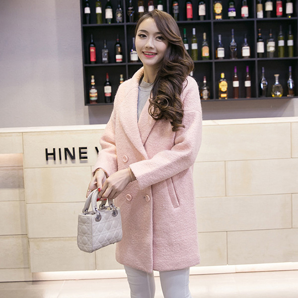 เสื้อโค้ทกันหนาวตัวยาว ผ้าวูลขนแกะ แต่งกระเป๋าคู่ (12188X)