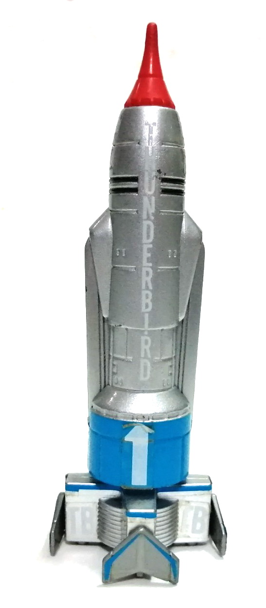 จรวดธันเดอร์เบิร์ด1 (วิหคสายฟ้า 1) ยานธันเดอร์เบิร์ด1 Thunderbird1 วัสดุเหล็กผสมพลาสติก ทำสีสำเร็จ ของ Bandai ปี 1997** กลไกขยับปีชำรุดเสื่อมตามเวลา สะสมสภาพดี เก่าเก็บ