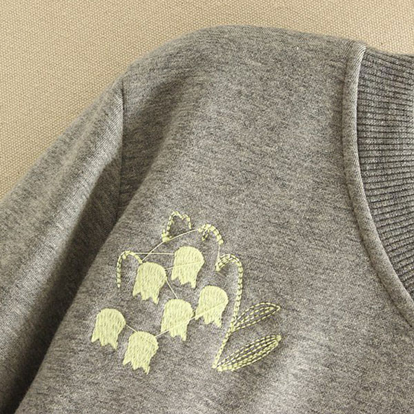 เสื้อสเวตเตอร์กันหนาวปักลายวินเทจ ซับกำมะหยี่เต็มตัว (11760LM)