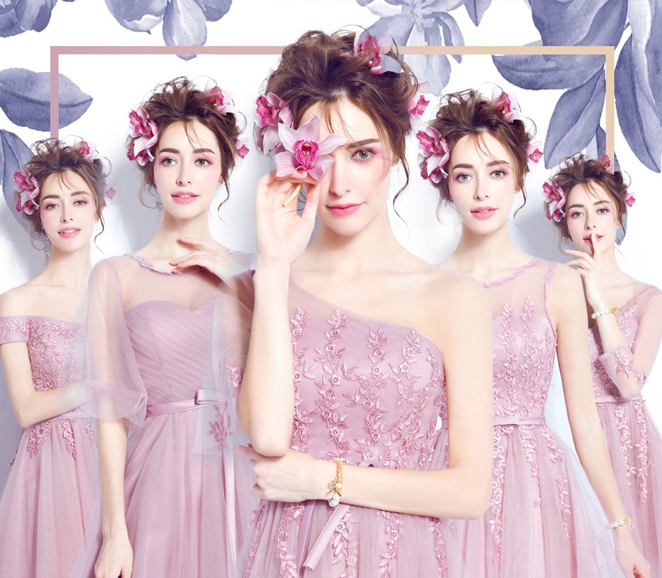 Pre-order ชุดเพื่อนเจ้าสาว สีชมพูกลีบบัว กระโปรงตาข่าย เชือกผูกหลัง