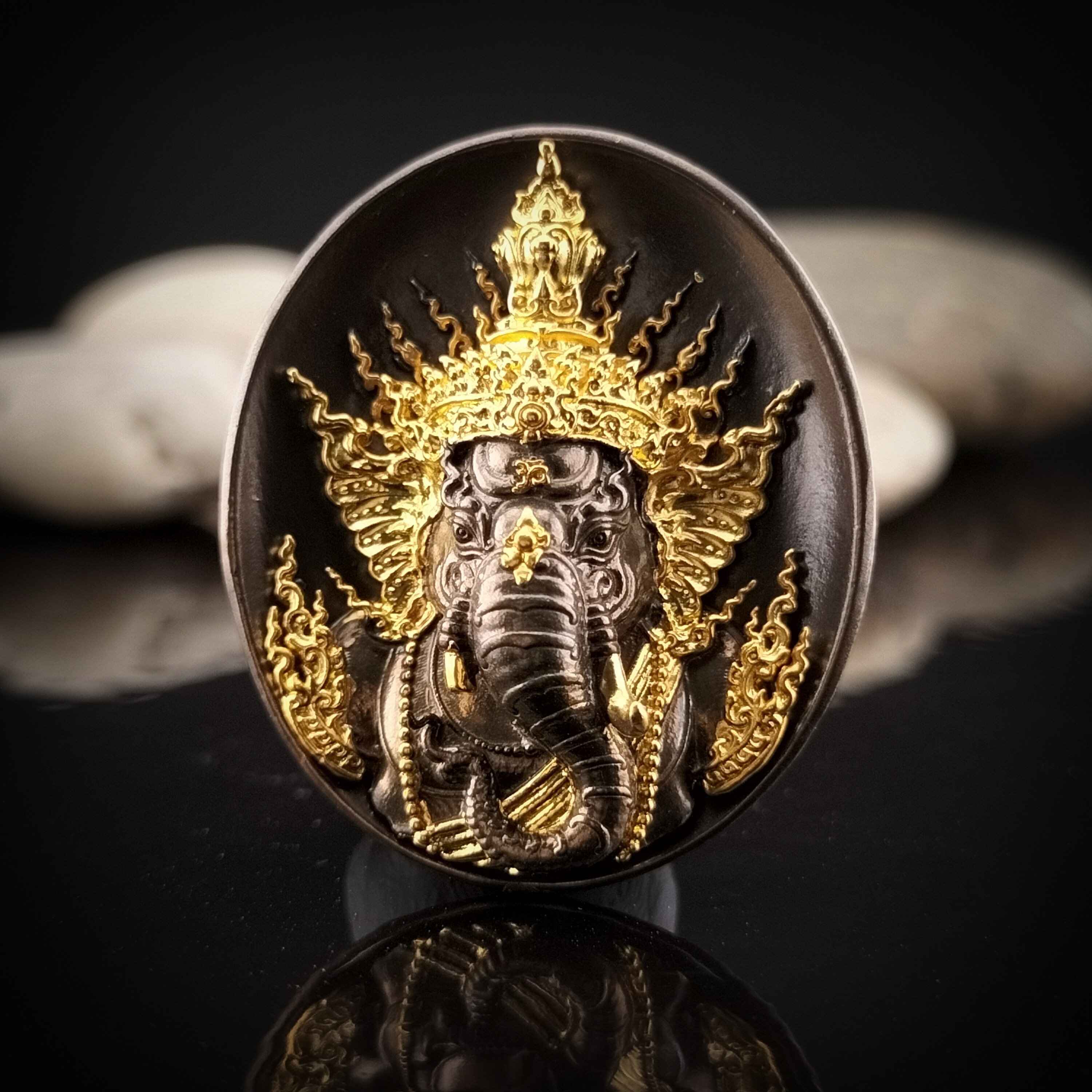 พระพิฆเณศ พรคเณศลิขิต รายการที่ 7 เนื้อชนวนขันลงหิน ลงทอง