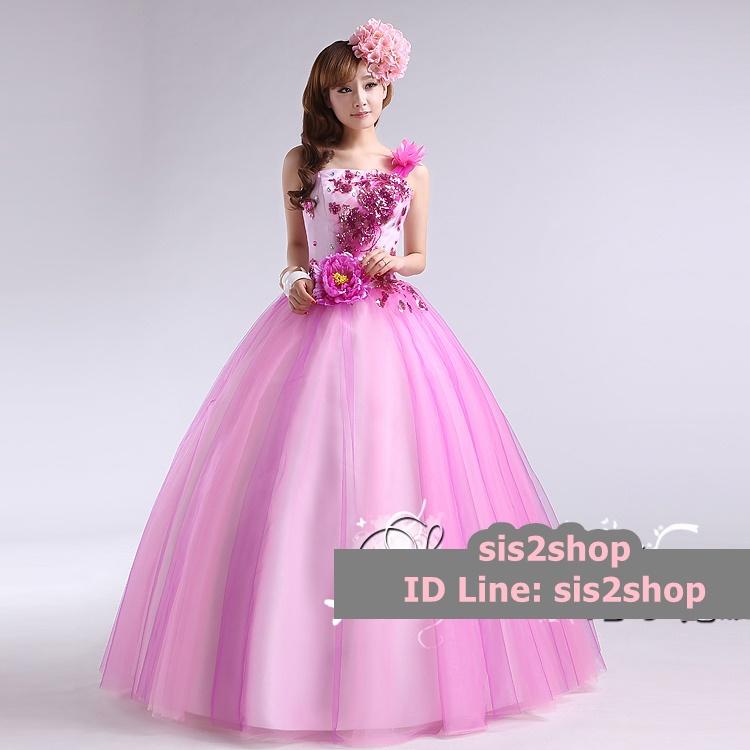 พร้อมเช่า ชุดแฟนซี ชุดราตรี สีชมพู กลีบบัว แต่งดอก Peony