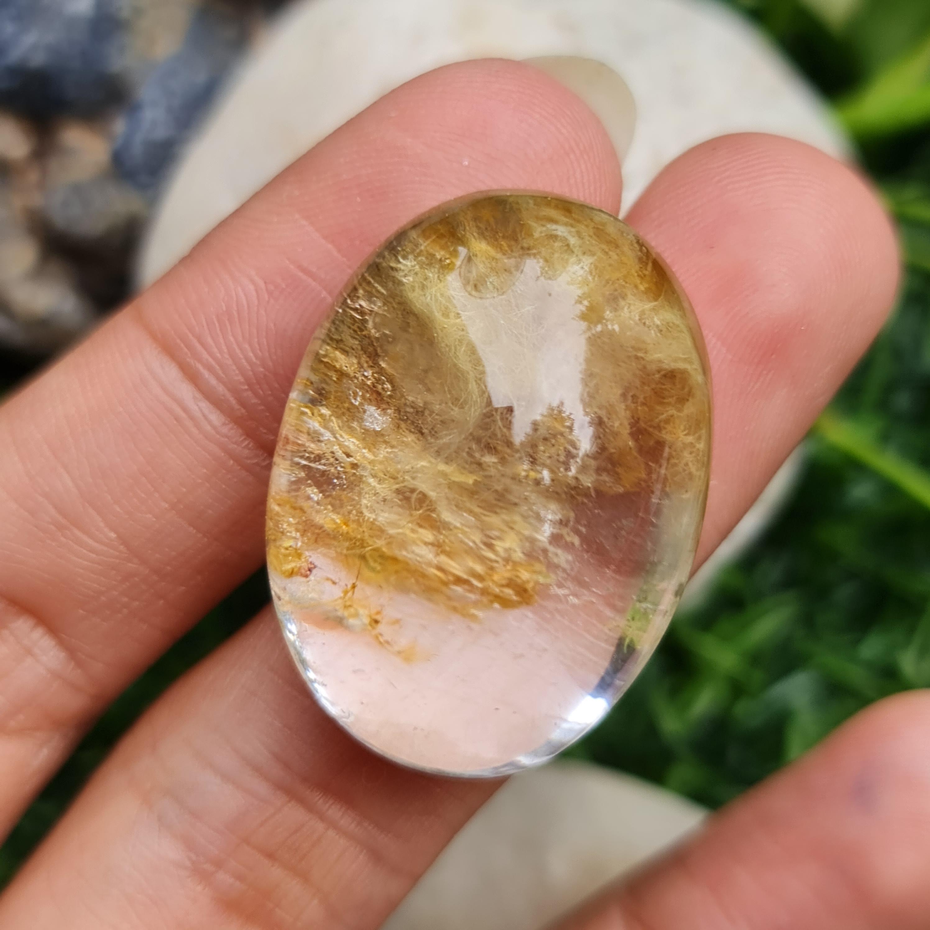 โป่งข่าม ควอตซ์ Rutilated Quartz 63.46 กะรัต Cts. พลอยแท้ อัญมณีมงคลประจําวันเกิด เครื่องประดับพลอย
