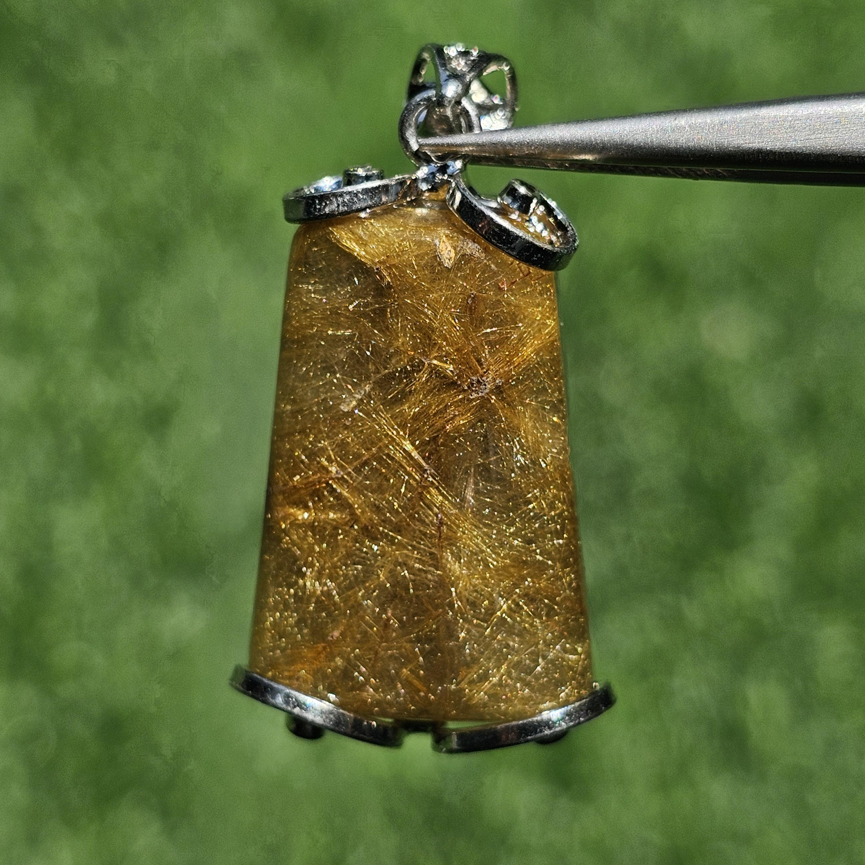 จี้ไหมทอง (Golden Rutilated Quartz) 52.63 กะรัต Cts. พลอยแท้ อัญมณีมงคลประจําวันเกิด เครื่องประดับพลอย