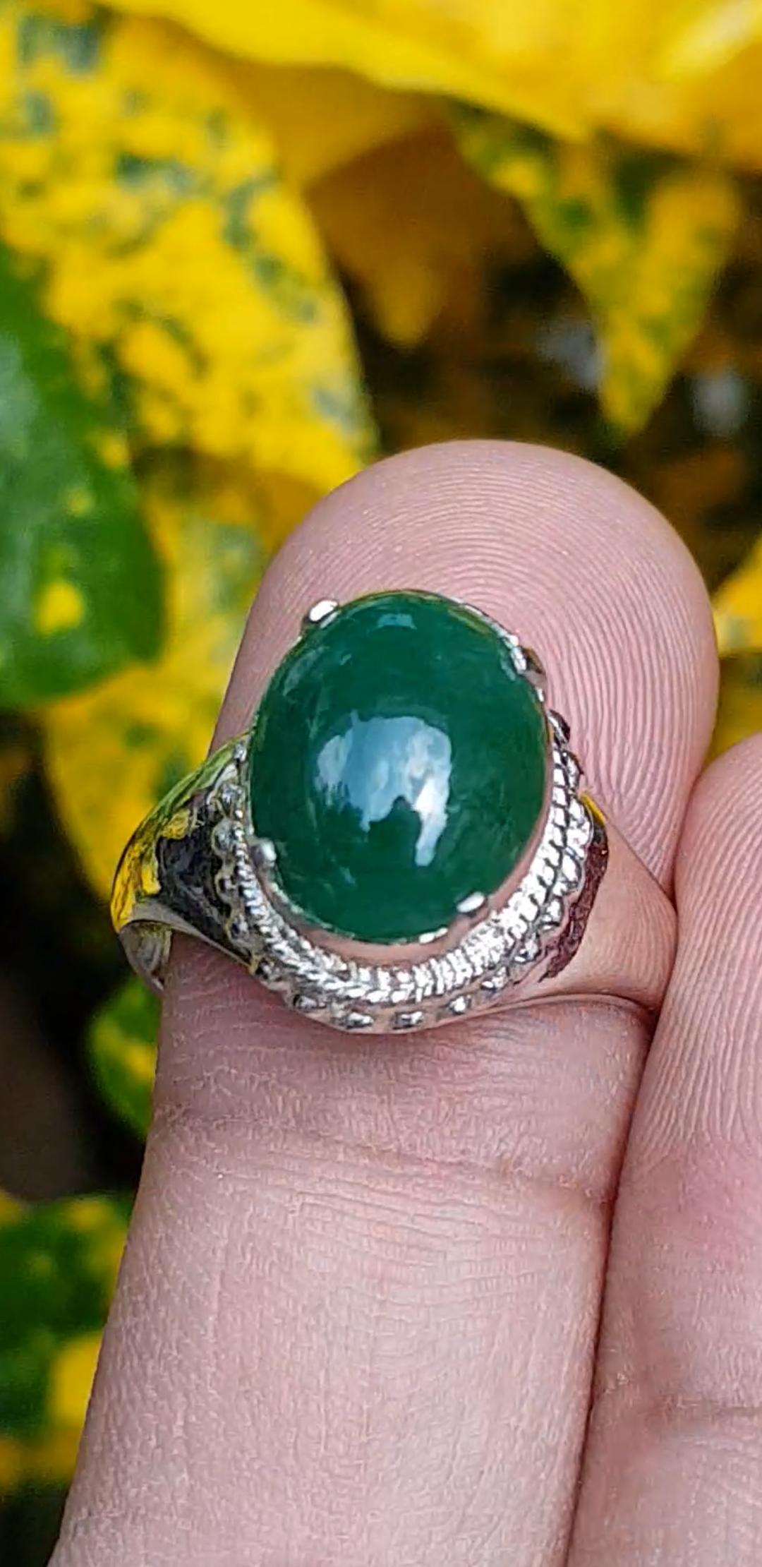 หยก พม่า แท้ Jade แหวนหยก 翡翠戒指 (Jadeite ring) 2.30 กะรัต (Cts.) (Size) 57 ดิบ ไม่ผ่านการปรับปรุง (Type A) พม่า (Myanmar)