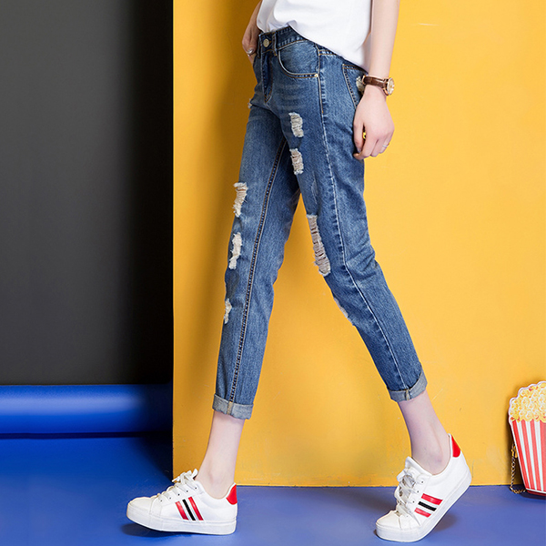 กางเกงยีนส์ขายาวแปดส่วน แต่งขาแนวเซอร์ (11790X)