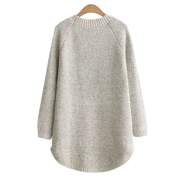 เสื้อไหมพรมวูลหนานุ่มตัวยาว แต่งกระเป๋าคู่ปักลายแมวน่ารัก (12348LM)