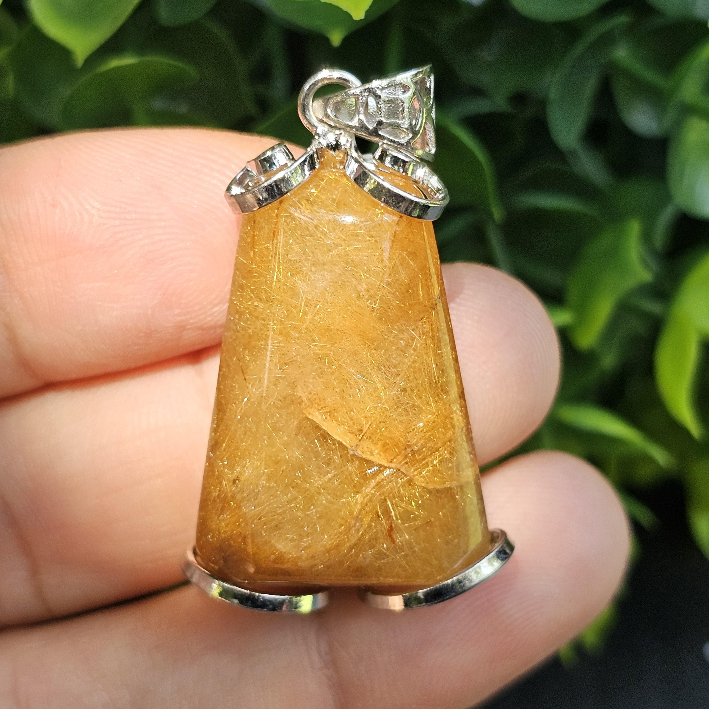 จี้ไหมทอง (Golden Rutilated Quartz) 11.08 กรัม g. พลอยแท้ อัญมณีมงคลประจําวันเกิด เครื่องประดับพลอย